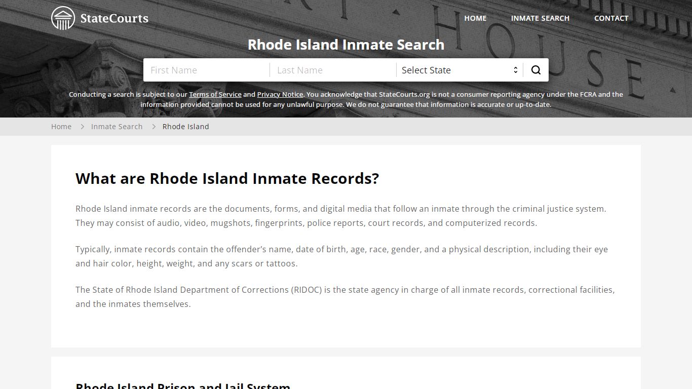 Rhode Island Inmate Search, Prison and Jail Information - StateCourts